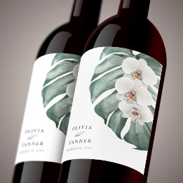 Etiqueta Para Botella De Vino Orquídeas blancas en el paraíso tropical de Monste
