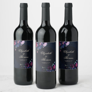 Etiqueta Para Botella De Vino Oscuro romántico Moody Florals Boda negro gótico