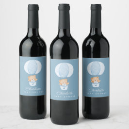 Etiqueta Para Botella De Vino Oso de peluche simple globo azul