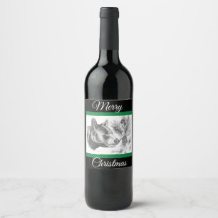 Etiqueta Para Botella De Vino Oso negro y árbol de Navidad