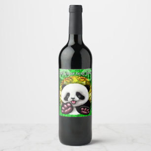 Etiqueta Para Botella De Vino Oso Panda Bebé Lindo y Feliz