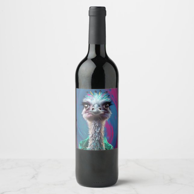 Etiqueta Para Botella De Vino Ostrich themed  (Anverso)