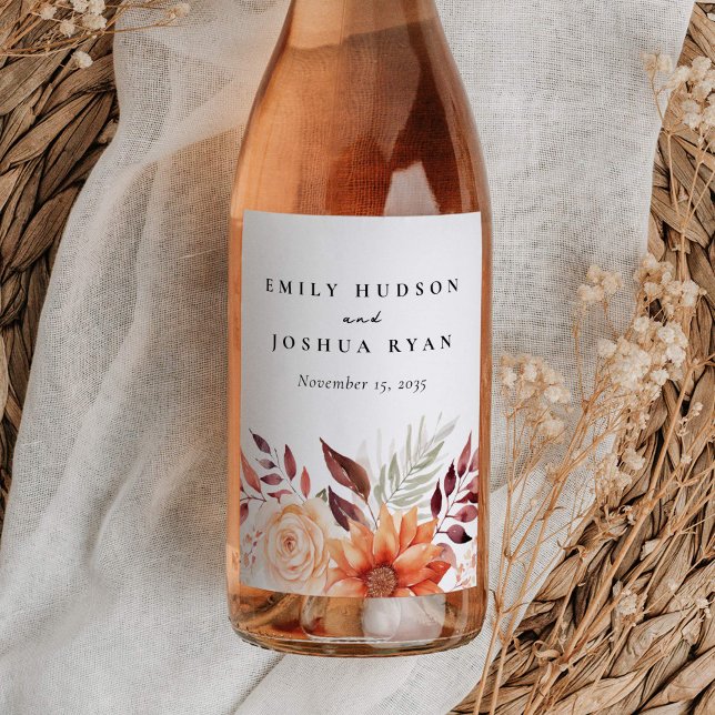 Etiqueta Para Botella De Vino Otoño Boda Floral Boho (Subido por el creador)