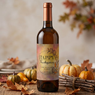 Etiqueta Para Botella De Vino Otoño de Acuarela Rústica Acción de Gracias Famili