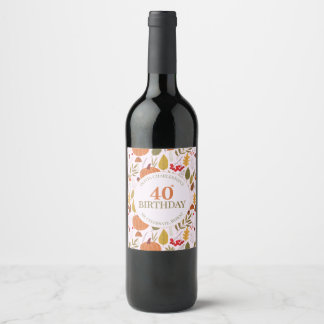 Etiqueta Para Botella De Vino Otoño floral clásico hojas rosadas calabazas