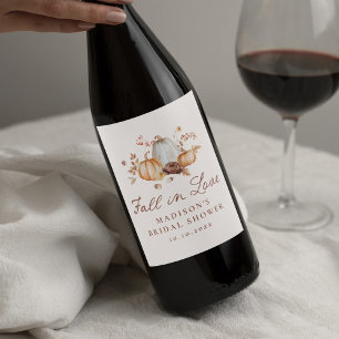 Etiqueta Para Botella De Vino Otoño Rústico Floral de Calabaza Lluvia de Amor De