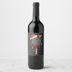 Etiqueta Para Botella De Vino Paddle de tenis con Sombrero Santa y Luces de Navi