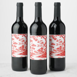 ETIQUETA PARA BOTELLA DE VINO PAGODA CHINOISERIE