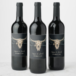 Etiqueta Para Botella De Vino País occidental Beige Gray Rústico Bull Cow Skull