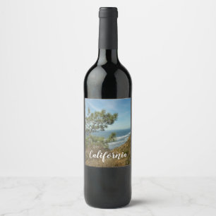 Etiqueta Para Botella De Vino Paisaje de Torrey Pine y costa de California