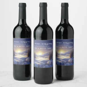 Etiqueta Para Botella De Vino Paisaje del amanecer en el bosque de invierno navi
