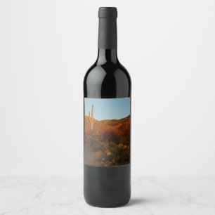 Etiqueta Para Botella De Vino Paisaje del desierto de Saguaro Sunset I Arizona
