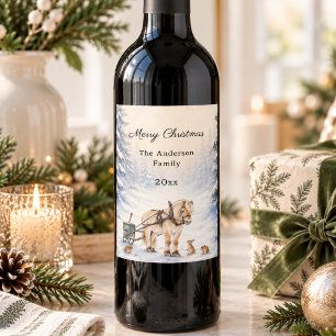 Etiqueta Para Botella De Vino Paisaje invernal Bosque de nieve Fiesta de Navidad