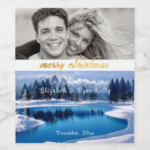 Etiqueta Para Botella De Vino Paisaje navideño del río invernal