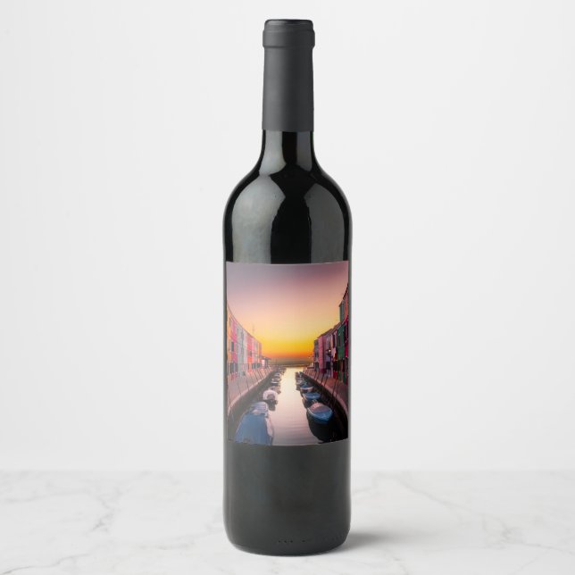 Etiqueta Para Botella De Vino Paisaje urbano de Italia (Anverso)
