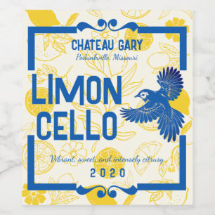 Etiqueta Para Botella De Vino Pájaro arrendajo limones limoncello cordial vinagr