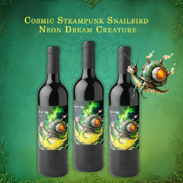 Etiqueta Para Botella De Vino Pájaro caracol steampunk cósmico – Criatura de sue