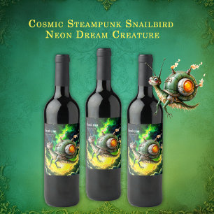 Etiqueta Para Botella De Vino Pájaro caracol steampunk cósmico – Criatura de sue