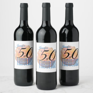 Etiqueta Para Botella De Vino Pale Peach Rosa 50 y fabuloso cumpleaños