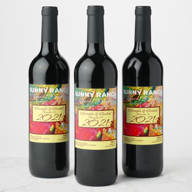 Etiqueta Para Botella De Vino Paleta de Artista Alegre Abstracta (Botellas)