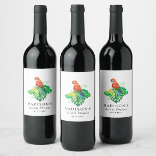 Etiqueta Para Botella De Vino Palm de loro tropical floral deja ducha de novia