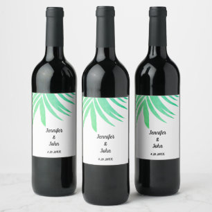 Etiqueta Para Botella De Vino Palm verde deja color de agua elegante Boda Guay