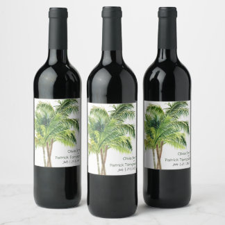 Etiqueta Para Botella De Vino palma de selva acuarela tropical 