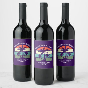 Etiqueta Para Botella De Vino Palmera Morada Personalizada Fiesta de Playa