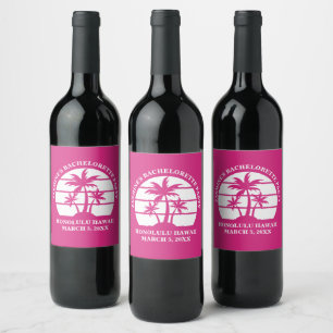 Etiqueta Para Botella De Vino Palmera rosa caliente fiesta de soltera personaliz