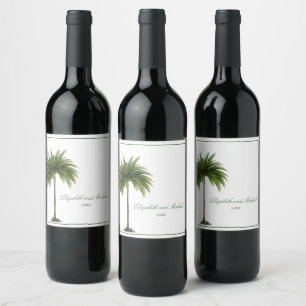 Etiqueta Para Botella De Vino Palmera Verde Sencilla para Boda 