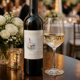 Etiqueta Para Botella De Vino Palomas románticas Bodas Coral (Blanco)