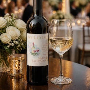 Etiqueta Para Botella De Vino Palomas románticas Bodas Coral (Blanco)