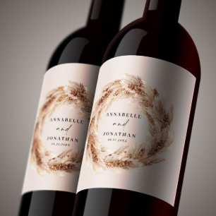 Etiqueta Para Botella De Vino pampas bohemias modernas de césped botánico elegan