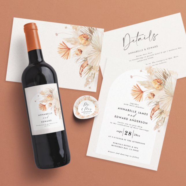 Etiqueta Para Botella De Vino pampas bohemias rústicas modernas botánicas (Subido por el creador)