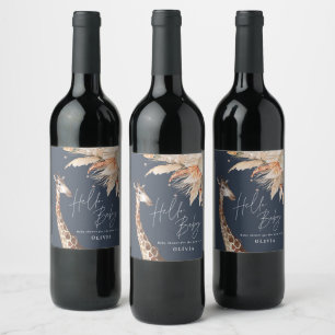 Etiqueta Para Botella De Vino Pampas botánicas jirafa safari azul marino