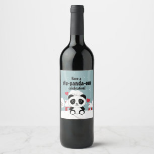 Etiqueta Para Botella De Vino Panda De Bebé Cuto En Gris De Nieve De Invierno