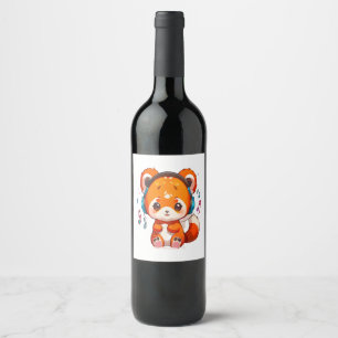 Etiqueta Para Botella De Vino Panda escuchando música Kpop