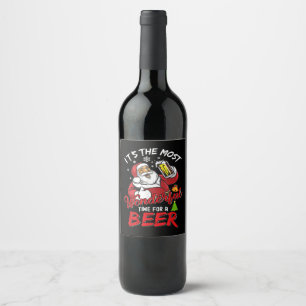 Etiqueta Para Botella De Vino Papá Noel divertido de Navidad bebiendo cerveza ma