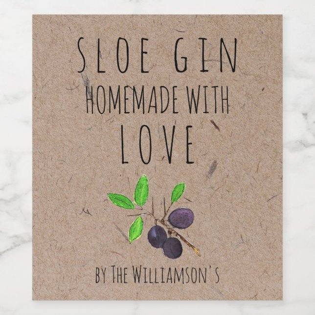 Etiqueta Para Botella De Vino Papel casero de Love Sloe Gin Kraft (Etiqueta única)