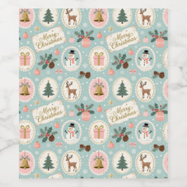 Etiqueta Para Botella De Vino Papel de regalo con patrón vintage de Feliz Navida