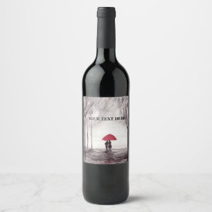 Etiqueta Para Botella De Vino Paraguas rojos pareja de amor