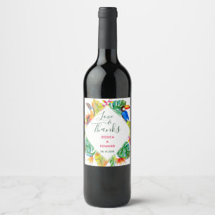 Etiqueta Para Botella De Vino Paraíso tropical Boda floral hawaiano