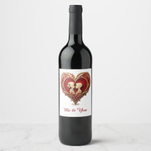 Etiqueta Para Botella De Vino Pareja abrazándose dentro de un gran corazón rojo