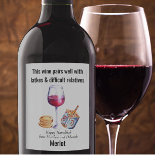 Etiqueta Para Botella De Vino Pareja bien con Latkes Hanukkah Funny Gift Wine