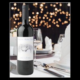 Etiqueta Para Botella De Vino Pareja de amor de Unicornios blancos
