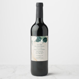 Etiqueta Para Botella De Vino Pareja de novios con rosas crema neutro verde esme