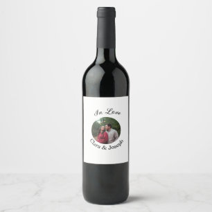Etiqueta Para Botella De Vino Pareja enamorada foto circular nombre boda románti