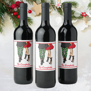 Etiqueta Para Botella De Vino Pareja Festiva Navidad Personalizada
