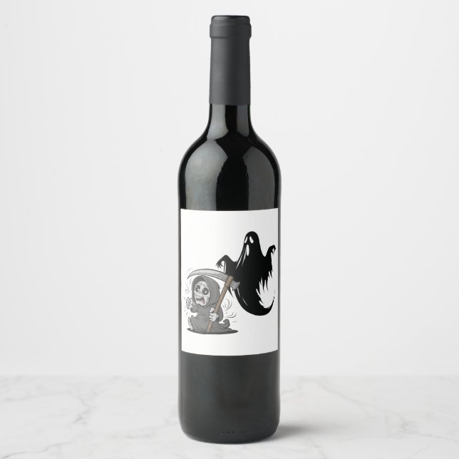 Etiqueta Para Botella De Vino Pareja y fantasma espantados. (Anverso)