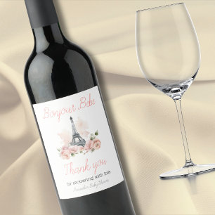 Etiqueta Para Botella De Vino Paris Bonjour Bebe Paris Floral Baby Shower